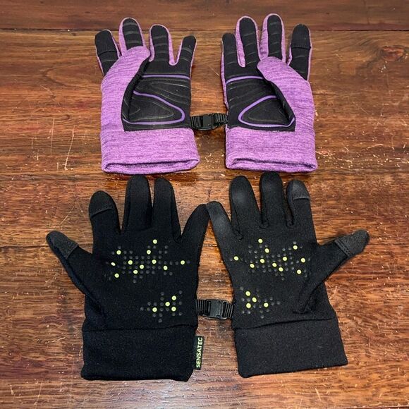 Head 2 Pair Toddler Child Kids Touchscreen Sensatec Gloves Black Purple Small - Picture 1 of 6